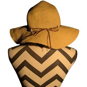 Strand Imports Wide Brim Straw Sun Hat with Shell & Wood Details